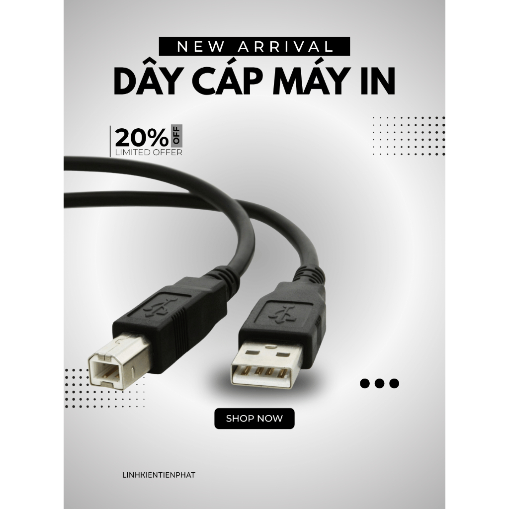 Cáp USB cho máy in Canon 2900... Hp 1010/1020...1m5 loại tốt cao su dẻo dai , chịu nhiệt cao