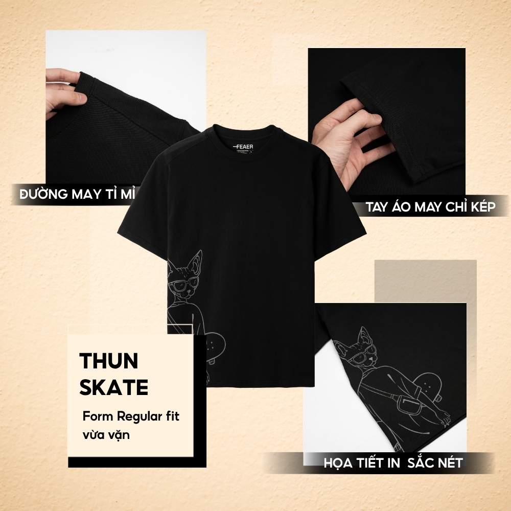 [GIÁ MỞ BÁN]Áo thun SKATE họa tiết line art cá tính, form regular fit gọn gàng,vải Cotton thấm hút, năng động hè - FEAER