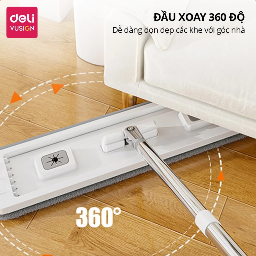 Bộ Cây Lau Nhà Tự Vắt Thông Minh Thế Hệ Mới Deli 4 Hệ Thống Làm Sạch Chổi Lau 360 Độ Siêu Mỏng Có Lỗ Thoát Nước