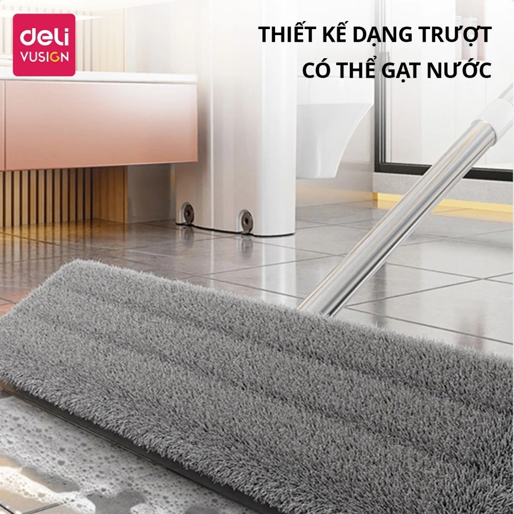 Bộ Cây Lau Nhà Tự Vắt Thông Minh Thế Hệ Mới Deli 4 Hệ Thống Làm Sạch Chổi Lau 360 Độ Siêu Mỏng Có Lỗ Thoát Nước
