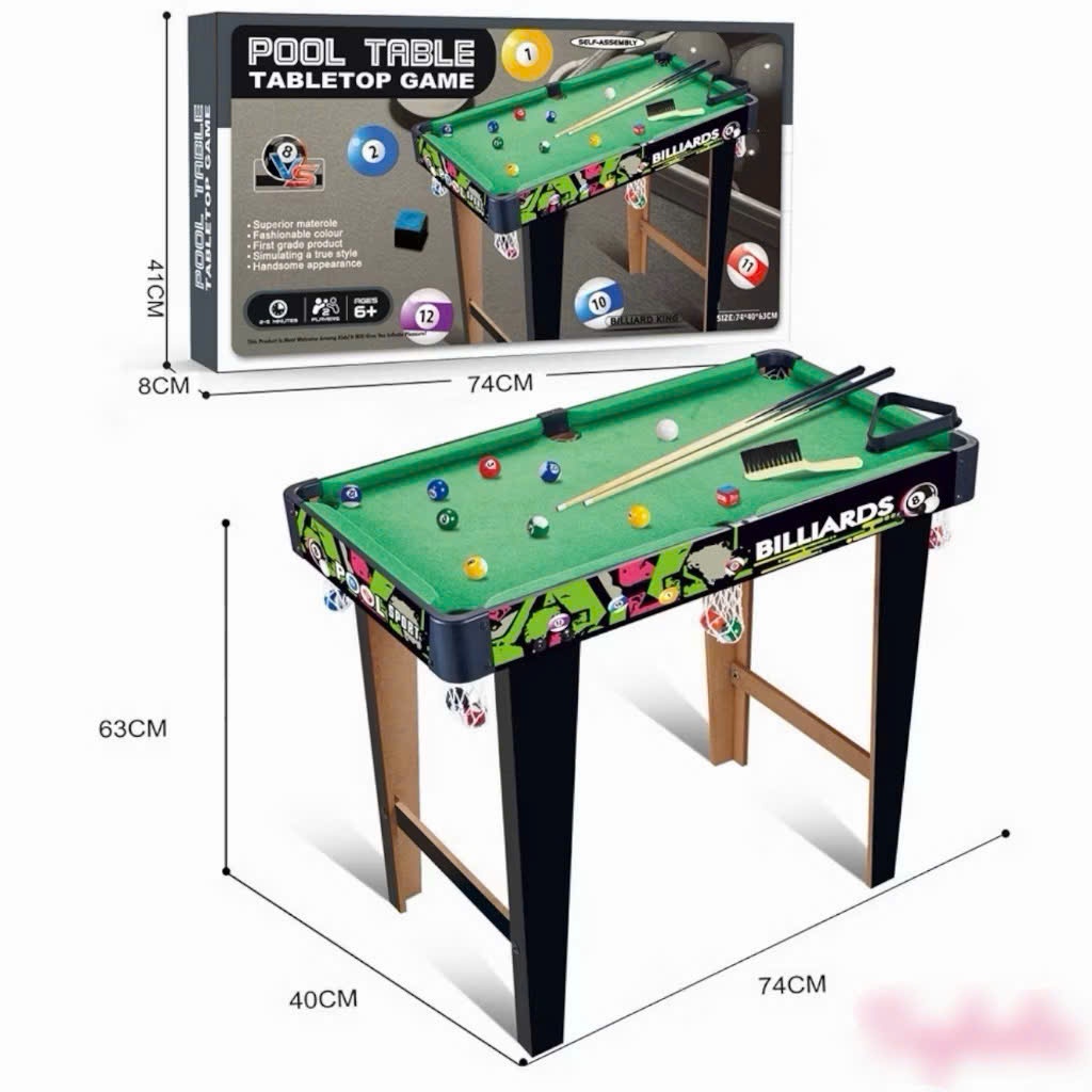 Bàn Bida Mini Gỗ Size 74cm – Bàn Bi-a Để Bàn Có Chân, Bộ Trò Chơi Giải Trí Gia Đình Kèm Phụ Kiện-Kho Đồ Chơi Hoàng Anh88
