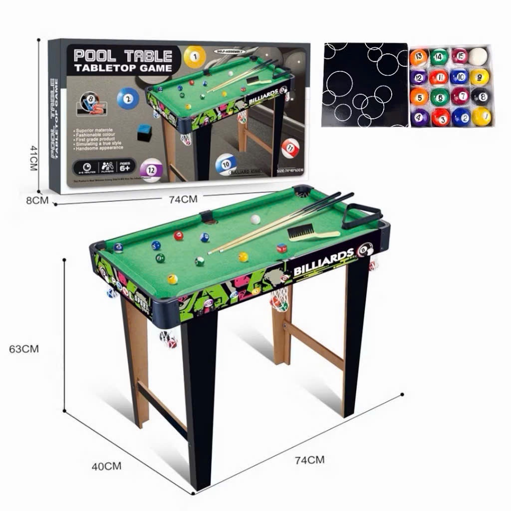 Bàn Bida Mini Gỗ Size 74cm – Bàn Bi-a Để Bàn Có Chân, Bộ Trò Chơi Giải Trí Gia Đình Kèm Phụ Kiện-Kho Đồ Chơi Hoàng Anh88