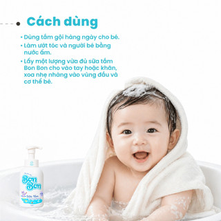 2 Sữa Tắm Gội KHÔNG CHỨA SULFAT Dịu da Chàm sữa, Hăm Cho Bé Bon Bon Sạch Dịu Nhẹ, Ít Bọt.