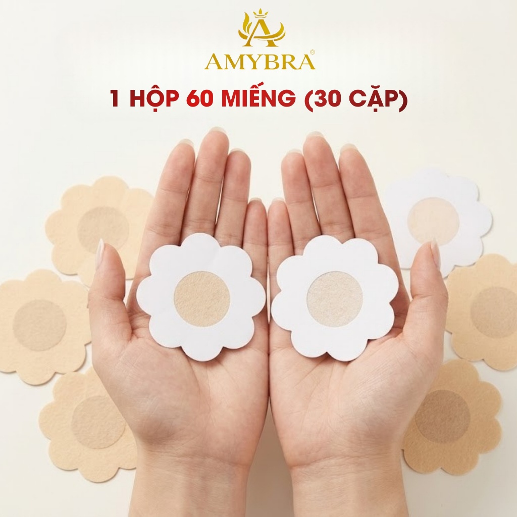 Hộp 60 Miếng Dán Ngực Giấy Hình Hoa –  Miếng Dán Che Ti Tự Nhiên Bám Dính Tốt AMYBRA D307