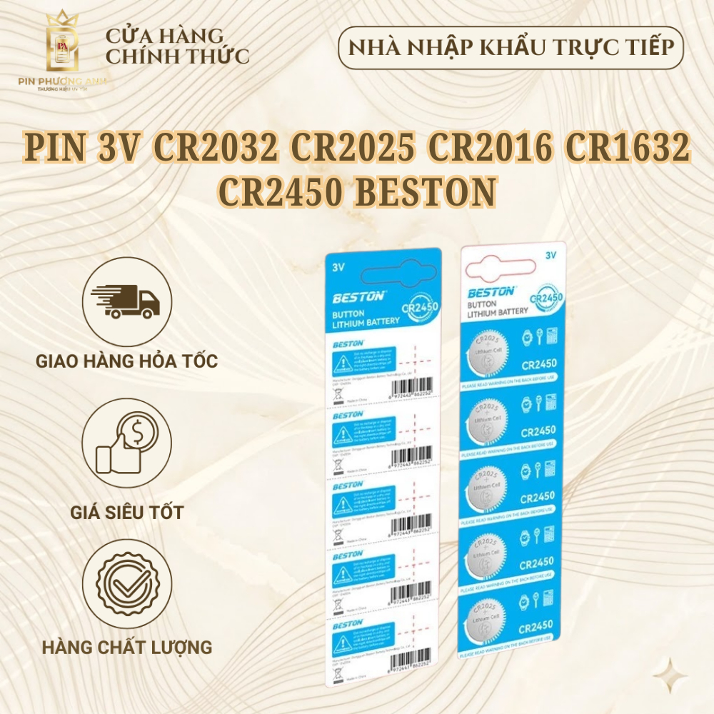 Pin 3V CR2032 CR2025 CR2016 CR1632 CR2450 Beston thay khóa xe máy ôtô ,điều khiển từ xa...