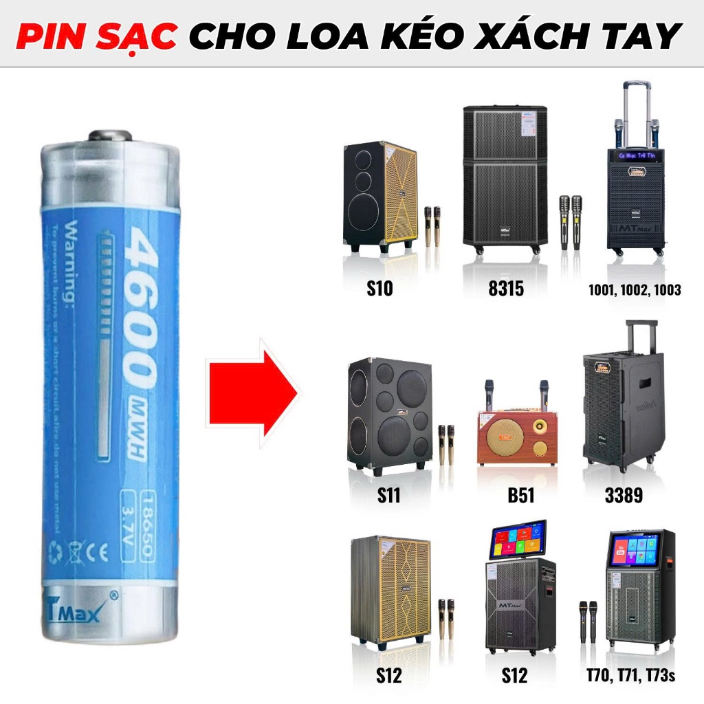 Pin sạc 18650 Dành cho Micro loa kéo, loa xách tay , pin dung lượng cao bền lâu, tuổi thọ cao