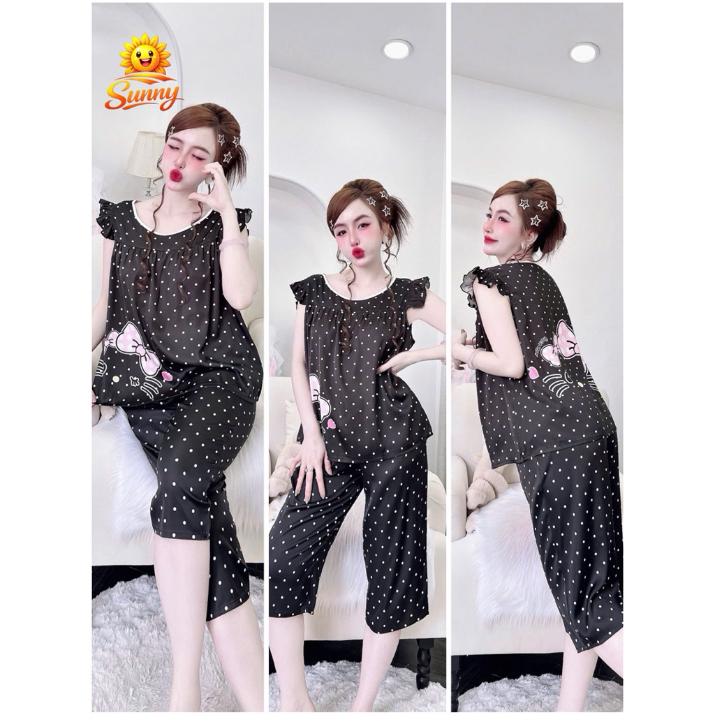 [ Size40/60kg Đồ Lửng230524 ]Đồ nữ mặc nhà áo tay tiên quần lửng hoạ tiết xinh xắn đáng yêu chất lụa latin cao cấp