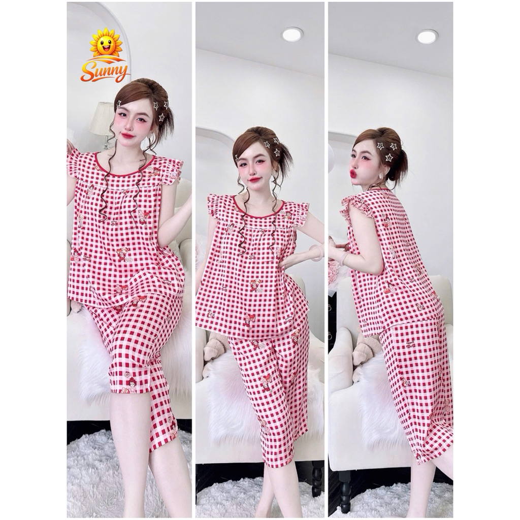 [ Size40/60kg Đồ Lửng230524 ]Đồ nữ mặc nhà áo tay tiên quần lửng hoạ tiết xinh xắn đáng yêu chất lụa latin cao cấp