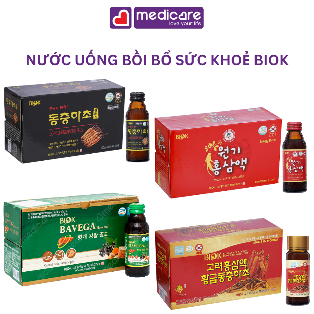 Nước uống bổ dưỡng BIOK đông trùng hạ thảo hộp 10 chai 100ml