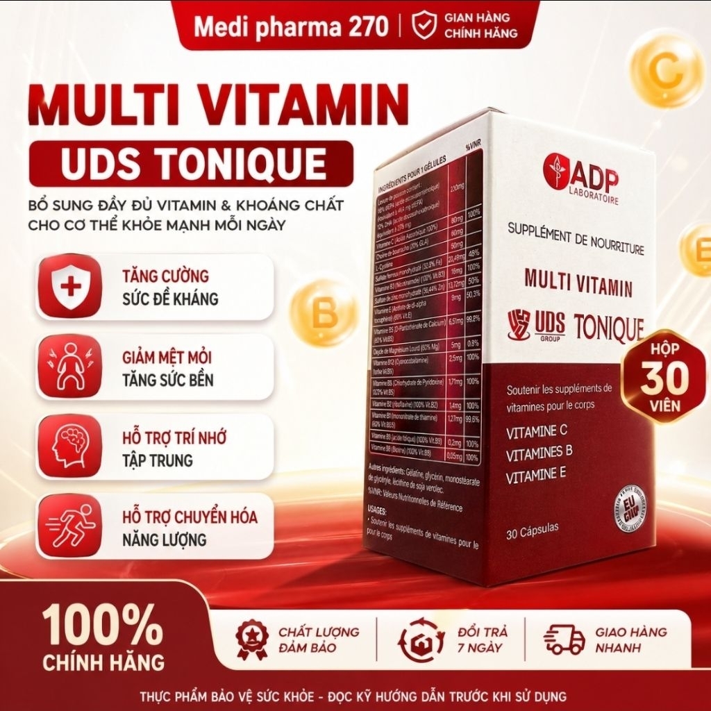Viên uống trợ bổ sung vitamin tổng hợp cho cơ thể nhập khẩu từ pháp hộp 30 viên