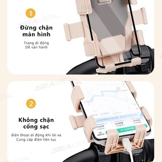 SEAMETAL [Mẫu Mới] Giá Đỡ Điện Thoại Xe Đạp Xe Máy Chân Kim Loại Chống Rung Có Mũ Chụp Kẹp Gắn 360 Độ