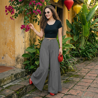 Quần Giả Váy, Quần nữ thiết kế giả váy lưng thun phía sau, chất liệu Linen cao cấp, mặc đứng fom lên dáng