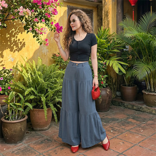 Quần Giả Váy, Quần nữ thiết kế giả váy lưng thun phía sau, chất liệu Linen cao cấp, mặc đứng fom lên dáng