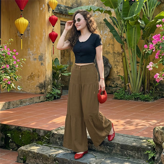 Quần Giả Váy, Quần nữ thiết kế giả váy lưng thun phía sau, chất liệu Linen cao cấp, mặc đứng fom lên dáng