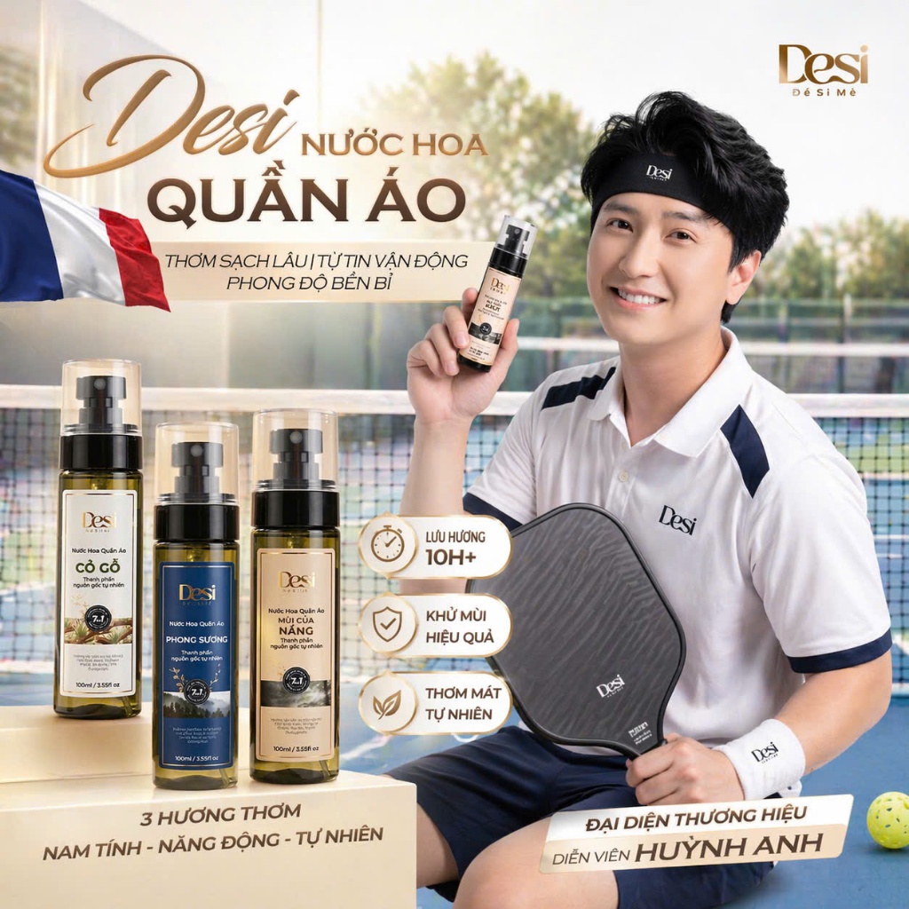 Nước Hoa Quần Áo Desi Thơm Lâu, Xịt Khử Mùi Cơ Thể Thơm Tự Nhiên Dành Cho Dân Thể Thao, Tập Gym Chai 100ml
