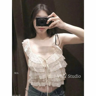 VMY Studio - Áo ren bèo nhiều tầng sexy trẻ trung nữ, áo 2 dây ren phối bèo tầng QCCC nữ