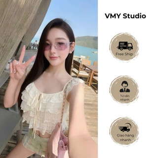 VMY Studio - Áo ren bèo nhiều tầng sexy trẻ trung nữ, áo 2 dây ren phối bèo tầng QCCC nữ