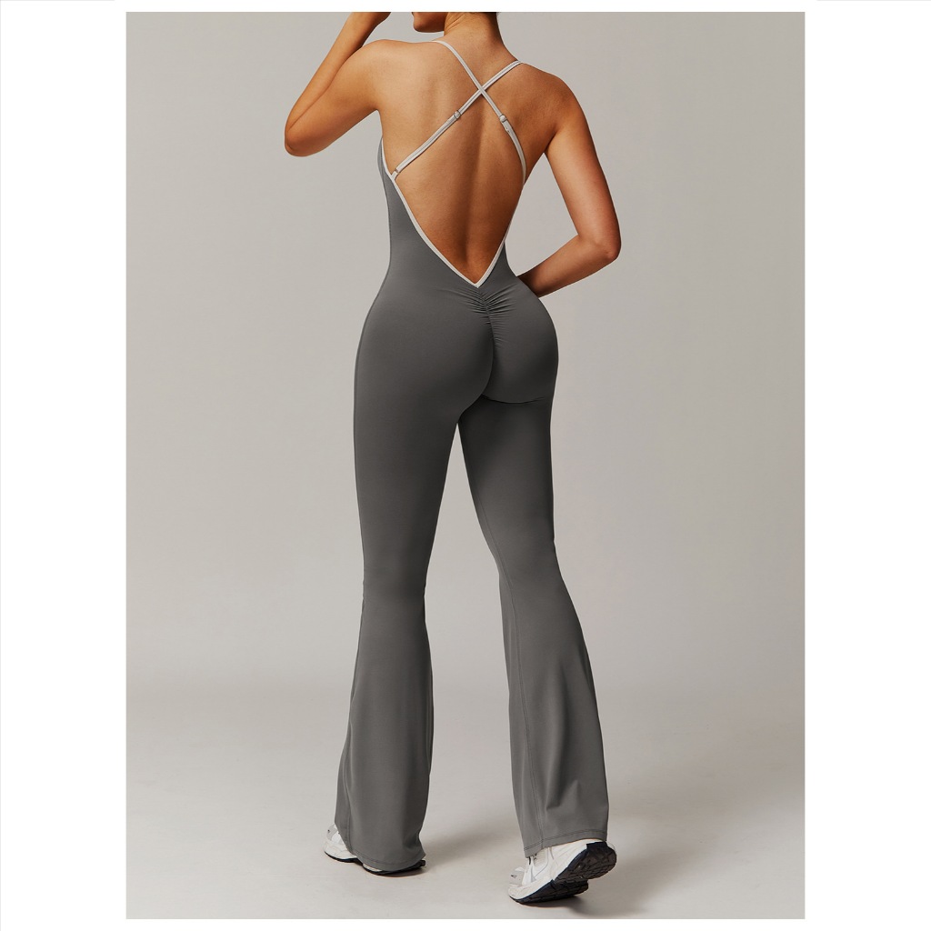 【Fumeng】Bộ jumpsuit nữ tập gym phong cách hotgirl eo cao lưng tròn