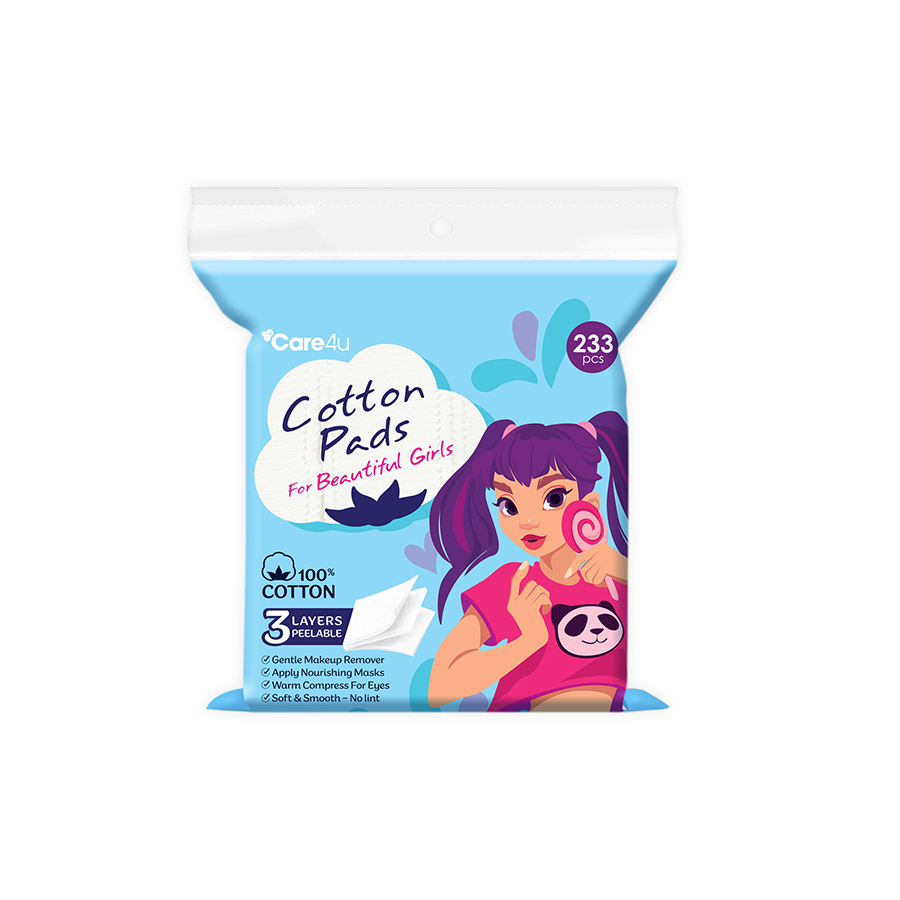 Bông Tẩy Trang Cao Cấp Care4u 3 Lớp Dùng Đắp Toner Chất Liệu Cotton 233 miếng