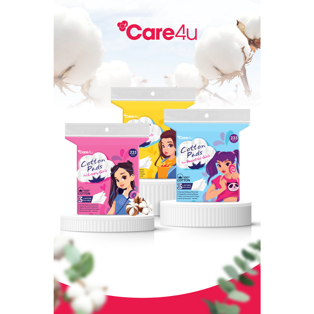 Bông Tẩy Trang Cao Cấp Care4u 3 Lớp Dùng Đắp Toner Chất Liệu Cotton 233 miếng