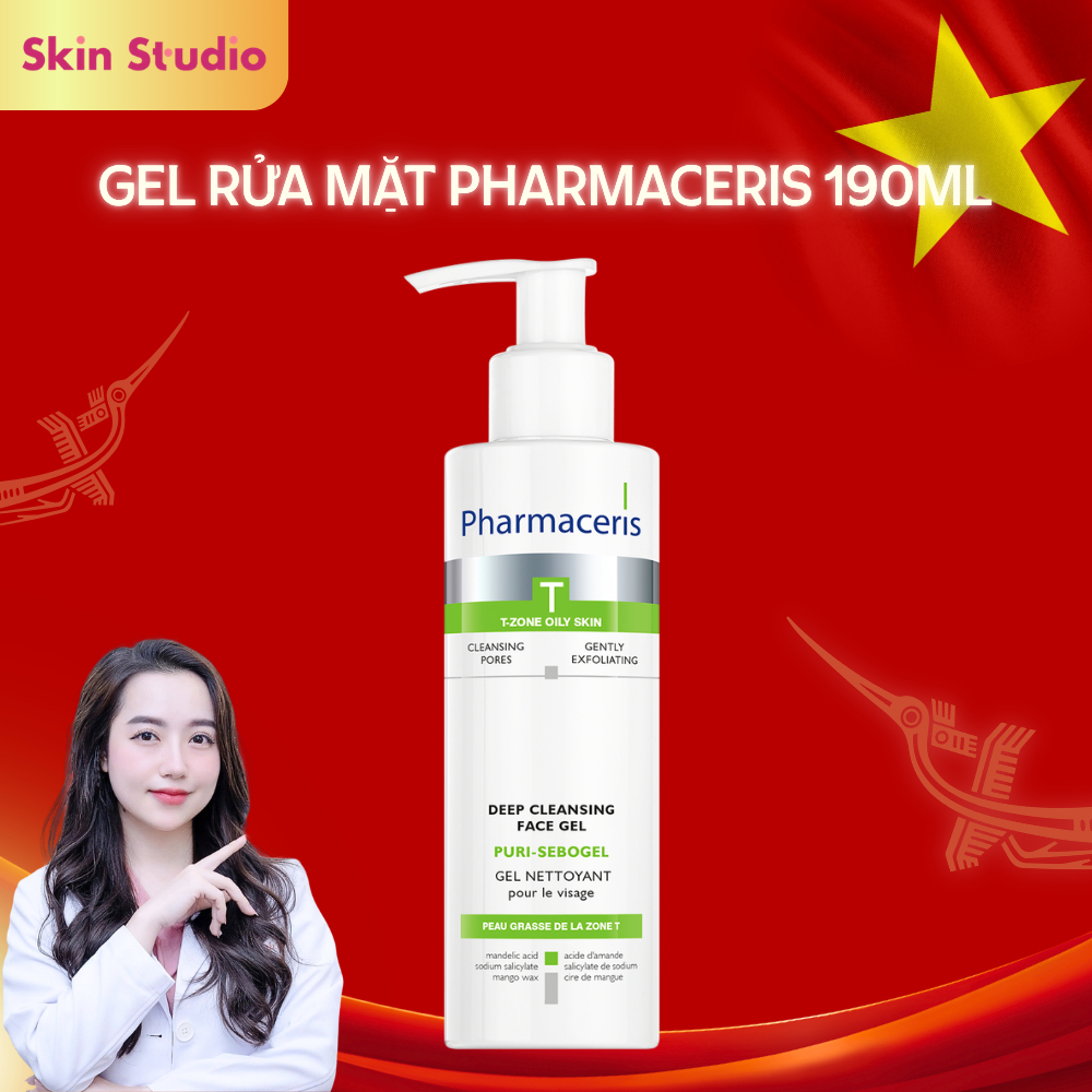 Gel Rửa Mặt Cho Da Dầu Mụn Pharmaceris Puri - Sebogel giảm dầu mụn, da sạch sâu 190ml - Skin Studio