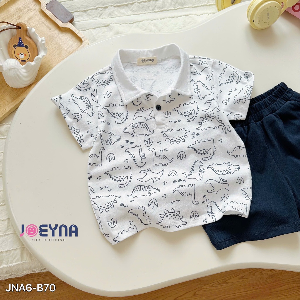 [ Joeyna ] b70 bộ polo in tràn khủng long cho bé 8-24kg
