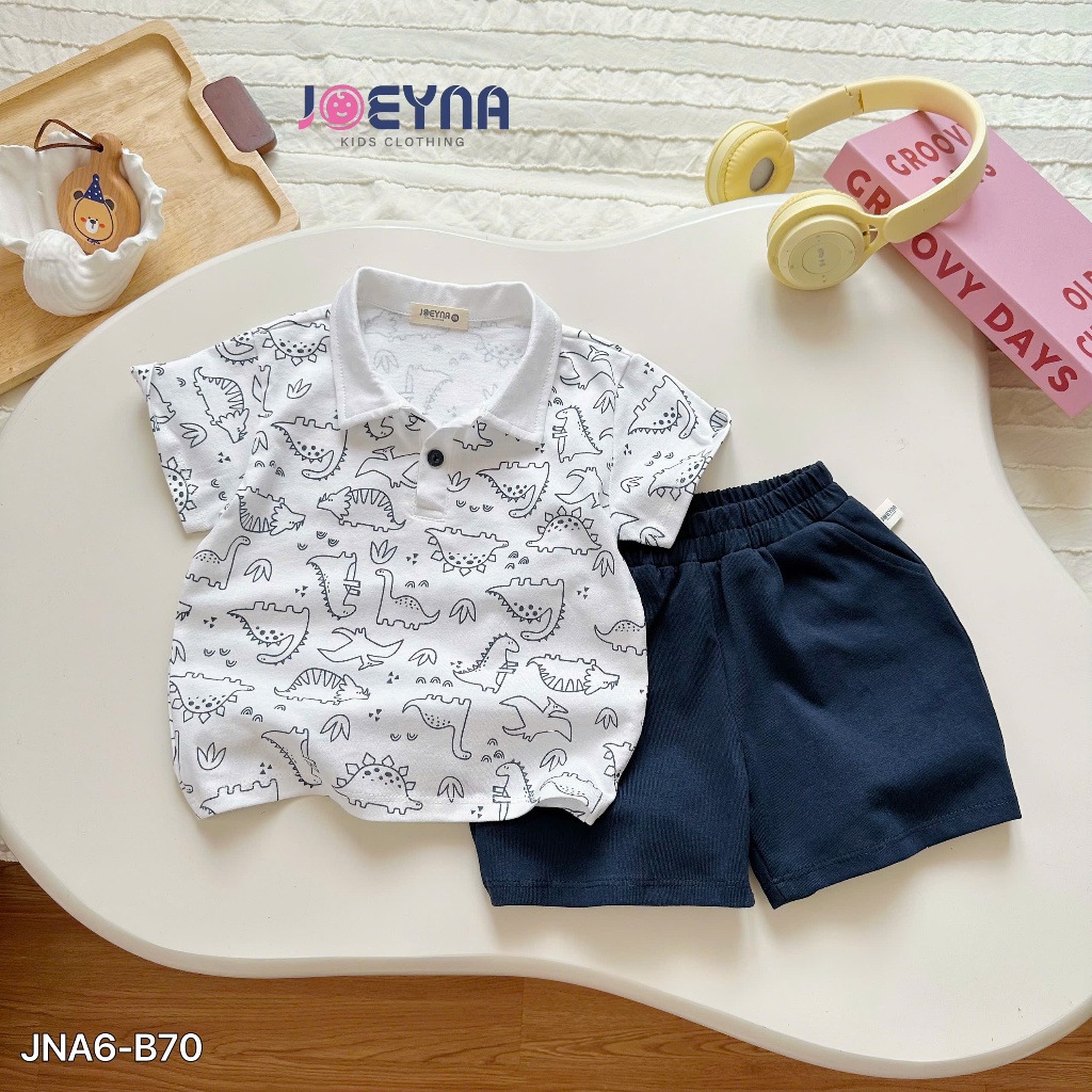 [ Joeyna ] b70 bộ polo in tràn khủng long cho bé 8-24kg