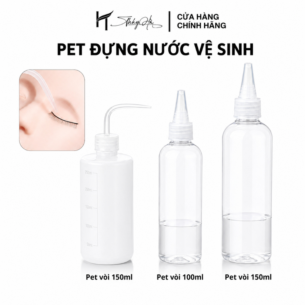 Chai Nhựa Pet Đựng Nước Vệ Sinh Mi 100ml - 150ml, Pet Có Vòi Pet Nắp Nhọn, Dụng Cụ Nối Mi Thúy Hà