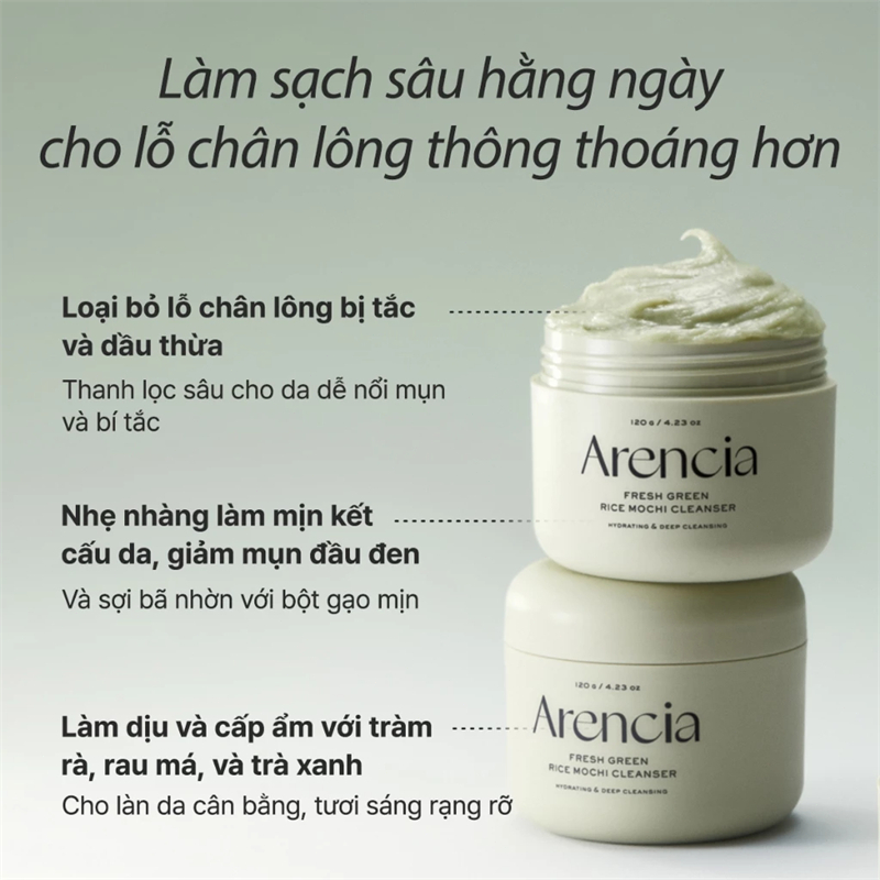 Sữa rửa mặt Arencia Mochi gạo xanh 120g | Arencia Mochi gạo Hyssop Royal Blue  | Arencia Mochi gạo Royal Rosehip