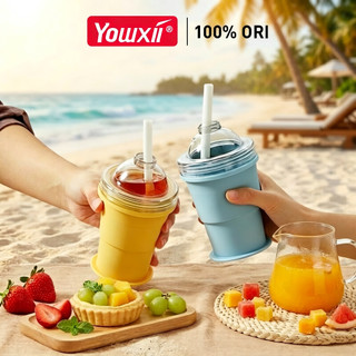 YOWXll  Cốc Gấp Gọn Du Lịch Kết Hợp Làm Đá Viên , Khuôn Làm Đá Kèm Cốc Silicone Có Ống Hút Tiện Lợi