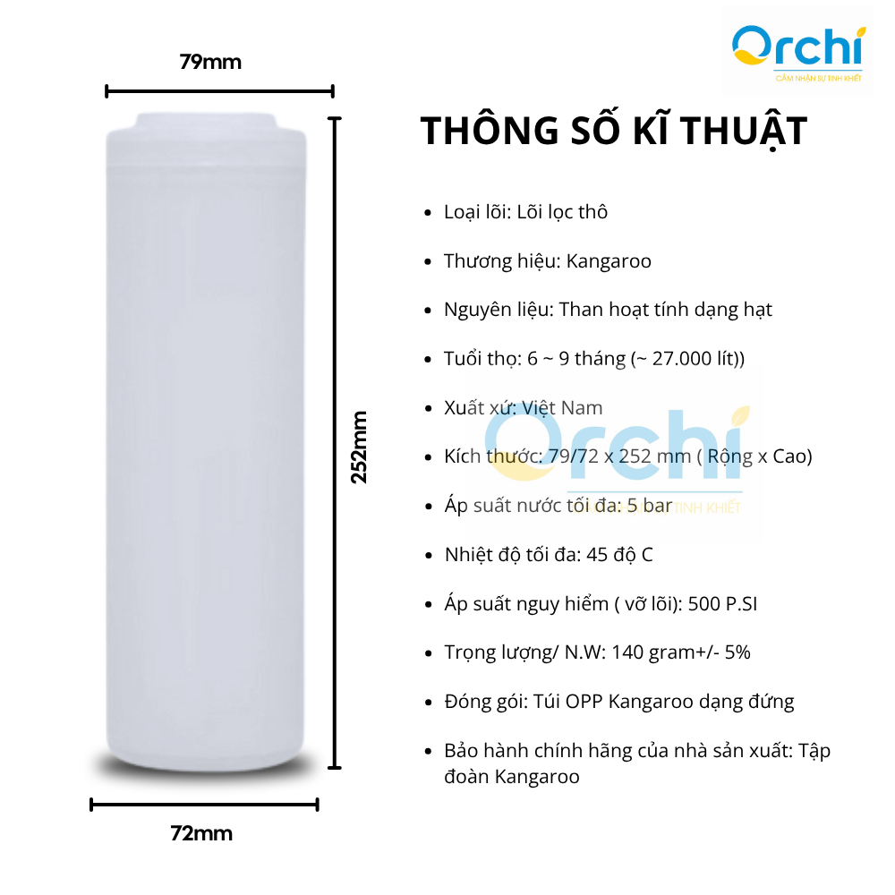 Lõi Lọc Thô Số 2 Kangaroo Extra Than Hoạt Tính Cho Máy Lọc Nước Khử Clo Mùi Hôi Có Trong Nước