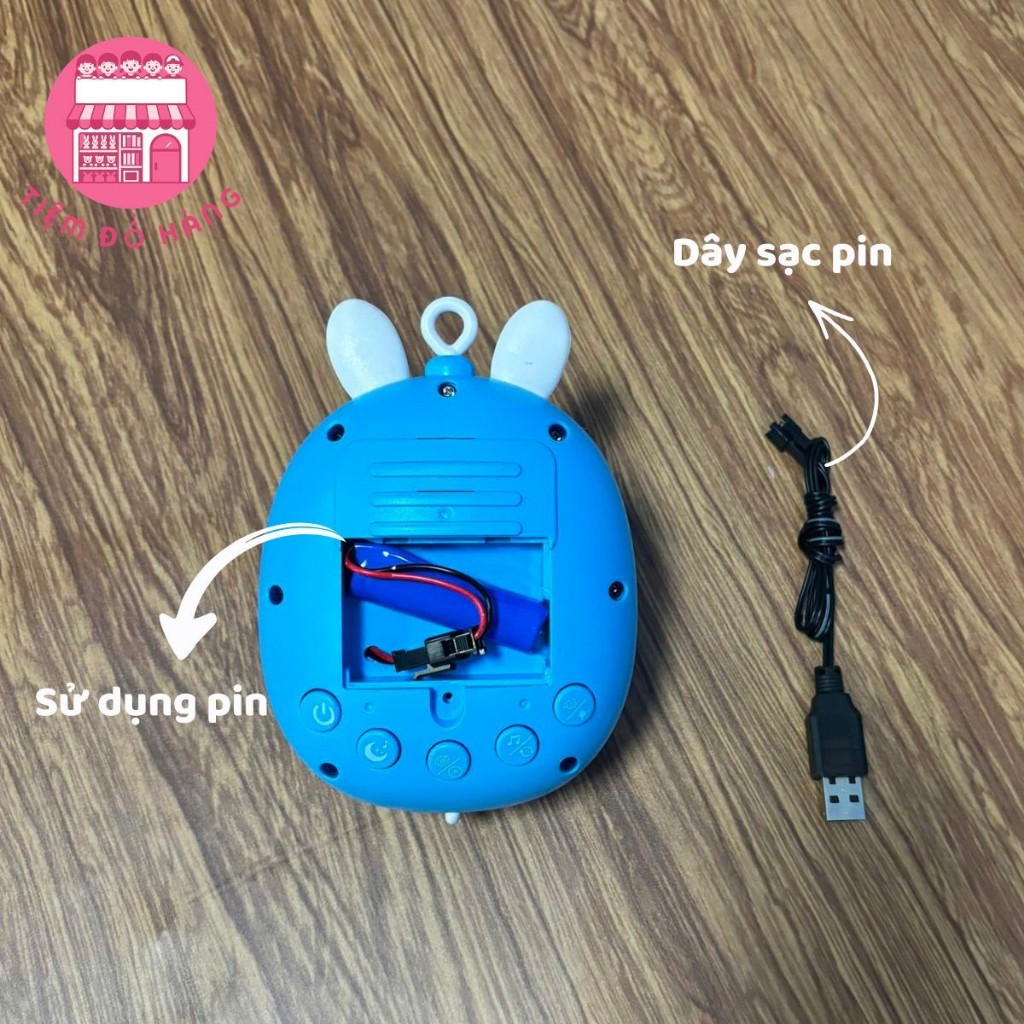 Đồ Chơi Treo Nôi Cũi Hình Thỏ Con Sạc Điện, Xoay 360 Độ, Đèn Nhạc, Có Hẹn Giờ, Kích Thích Thị Giác