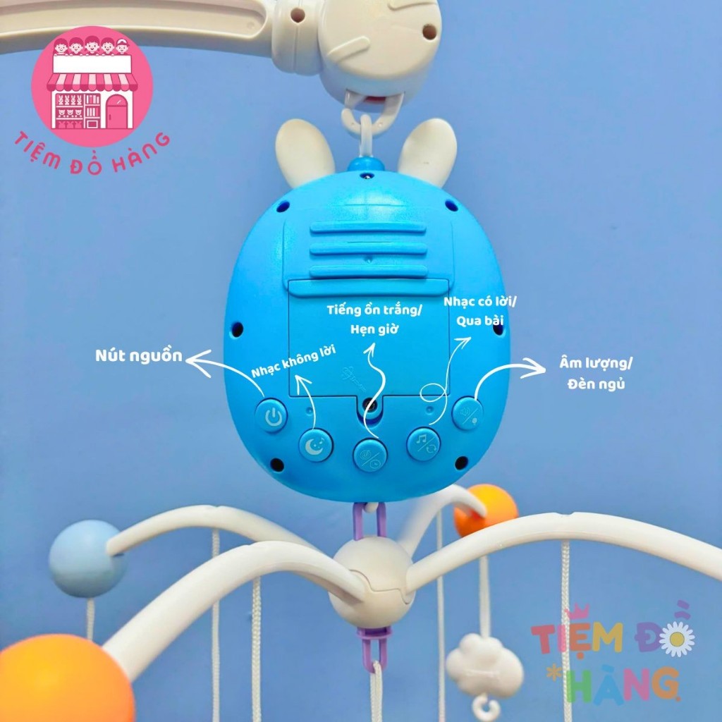 Đồ Chơi Treo Nôi Cũi Hình Thỏ Con Sạc Điện, Xoay 360 Độ, Đèn Nhạc, Có Hẹn Giờ, Kích Thích Thị Giác