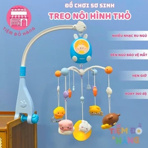 Đồ Chơi Treo Nôi Cũi Hình Thỏ Con Sạc Điện, Xoay 360 Độ, Đèn Nhạc, Có Hẹn Giờ, Kích Thích Thị Giác