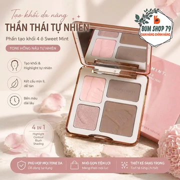 Bảng Tạo Khối Highlight Má Hồng 4 Màu Sweet Mint, Phấn Bắt Sáng 3D Lì Mịn Tạo Khối Che Khuyết Điểm