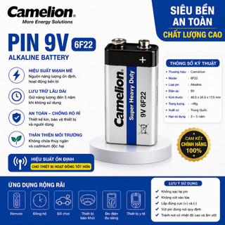 Pin Camelion 9V 6F22 – Pin vuông 9V chính hãng dùng remote, mic, thiết bị điện tử