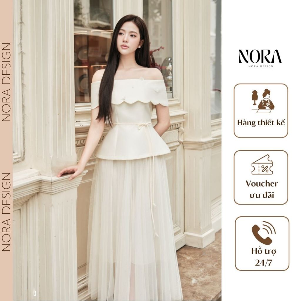Set Váy Nữ Dự Tiệc NORA, Áo Tafta Trễ Vai Dáng Peplum Mix Chân Váy Lưới Xòe Dài Sang Trọng Thanh Lịch T483