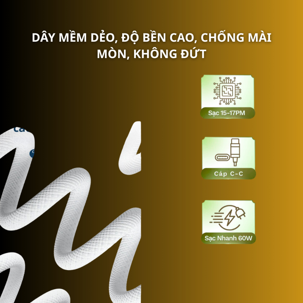Dây Sạc Nhanh 60W Type C 1m – Cáp PD Sạc Nhanh Cho Điện Thoại & Tablet