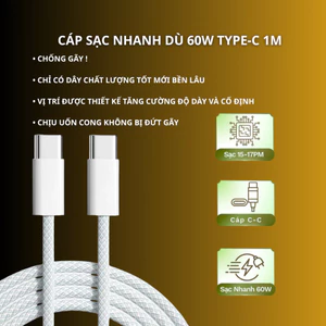 Dây Sạc Nhanh 60W Type C 1m – Cáp PD Sạc Nhanh Cho Điện Thoại & Tablet