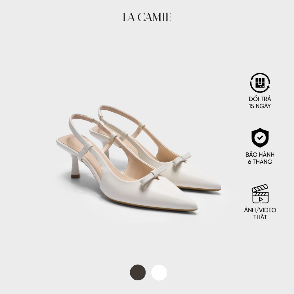 Giày cao gót mũi nhọn quai hậu đính nơ tinh tế chất liệu Da Microfiber thương hiệu La Camie GC5B0132