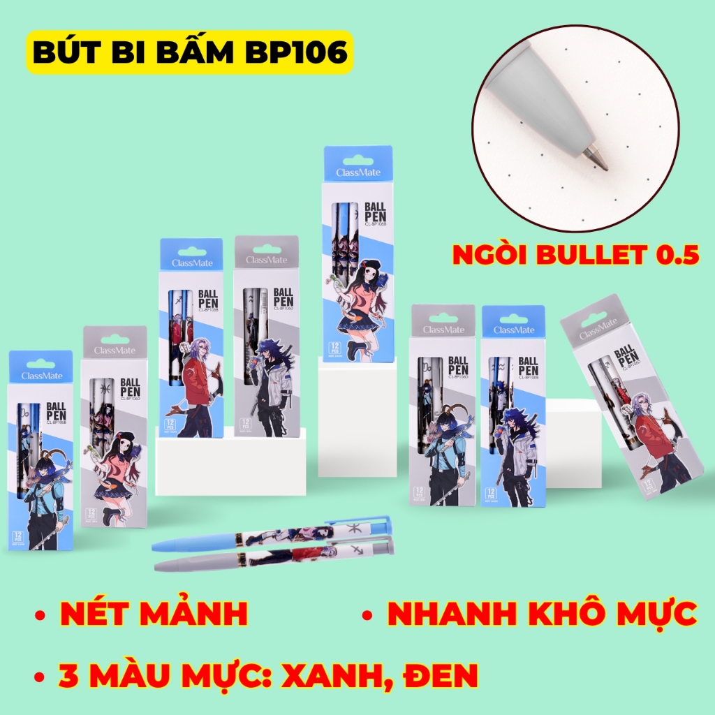 Combo 20 Bút Gel Xanh Đen Tím, Viết Trơn, Mực Đậm, Classmate 24 Bút Bi Cung Hoàng Đạo Xanh Đen, Nhanh Khô, Viết Trơn
