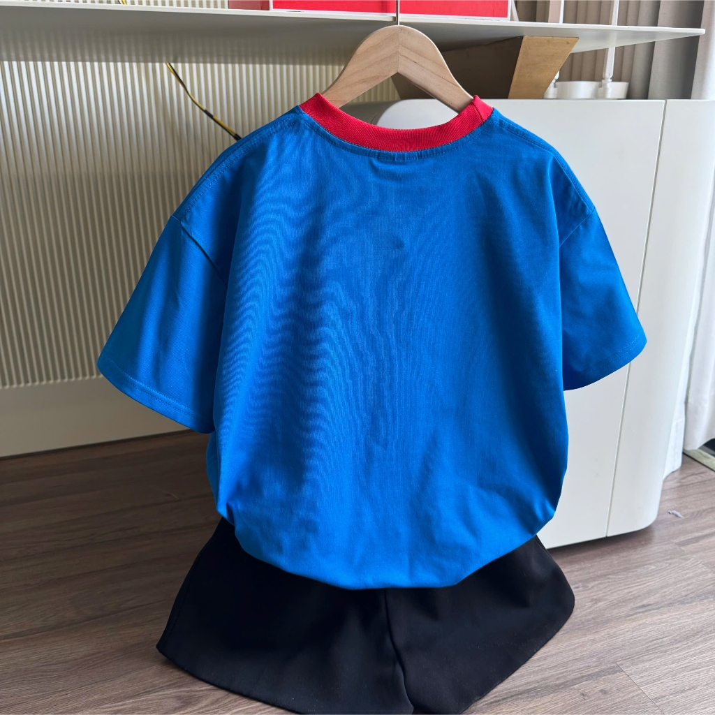 Áo Thun Boxi In Chữ Xanh Năng Động, Chất Cotton Mềm Mịn, Có Kèm Hình Thật.