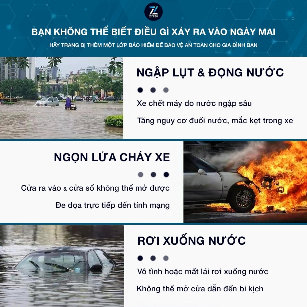 Búa thoát hiểm ô tô chính hãng ZYTEK phá kính khẩn cấp, cắt dây an toàn siêu nhanh, lõi thép cao cấp