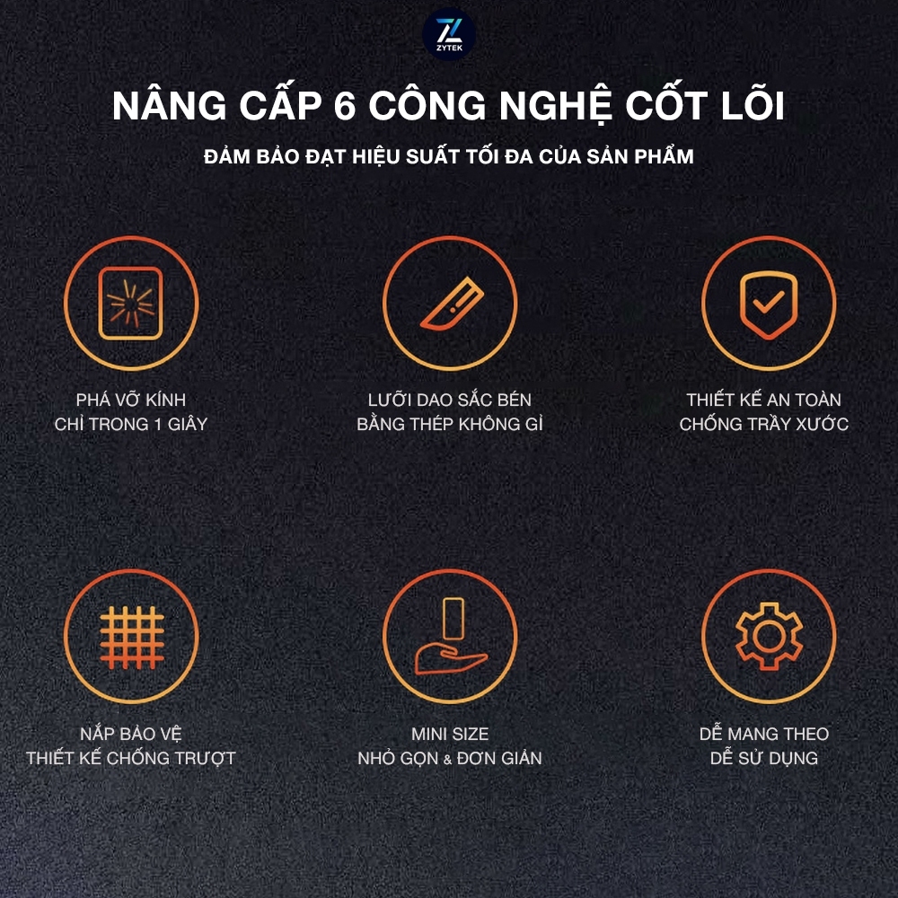 Búa thoát hiểm ô tô chính hãng ZYTEK phá kính khẩn cấp, cắt dây an toàn siêu nhanh, lõi thép cao cấp