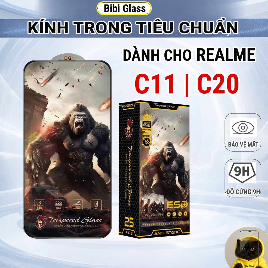 Kính cường lực Realme C11, C20 2021, 2020 cao cấp full màn trong suốt bảo vệ màn hình điện thoại bibi