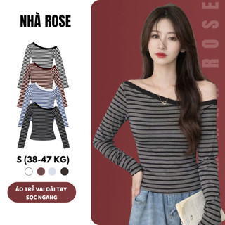 Áo Dài Tay Nữ Lệch Vai Sọc Kẻ Ngang Chất Vải Thun Cotton WDT018