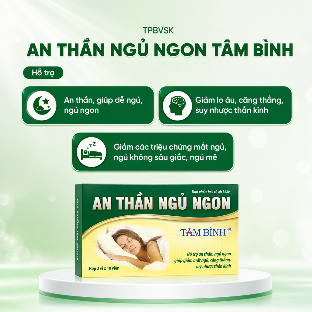 Combo 02 hộp 20 viên An thần ngủ ngon Tâm Bình - Hỗ trợ giảm mất ngủ, ngủ không sâu giấc, lo âu, căng thẳng