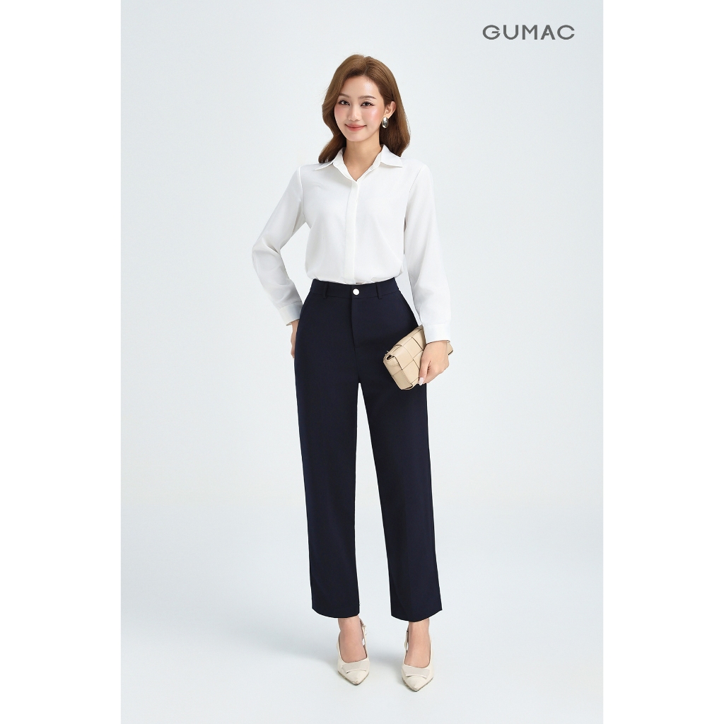 Quần Tây Nữ Ống Đứng 91cm GUMAC Quần Baggy Công Sở Lưng Cao Cài Khuy Chất Tuyết Mưa Cao Cấp LQE0819