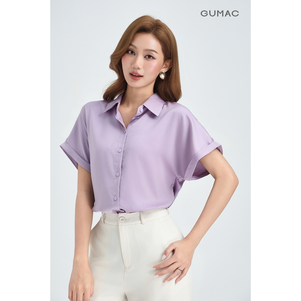 Áo Sơ Mi Nữ Công Sở GUMAC Tay Ngắn Áo Kiểu Nữ Lụa Ngọc Trai Cao Cấp Đi Học Đi Làm AE04036