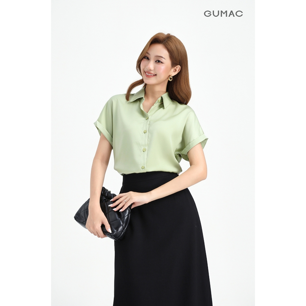 Áo Sơ Mi Nữ Công Sở GUMAC Tay Ngắn Áo Kiểu Nữ Lụa Ngọc Trai Cao Cấp Đi Học Đi Làm AE04036